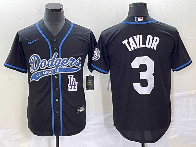 Men%27s Los Angeles Dodgers #3 Chris Taylor Black With Patch Cool Base Stitched Baseball Jersey->los angeles dodgers->MLB Jersey